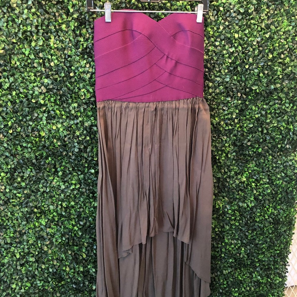 Purple and army green strapless asymmetrical dress